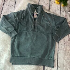 PINK Victorias Secret Faded Green Half Zip Logo Pullover Sweater Size Small